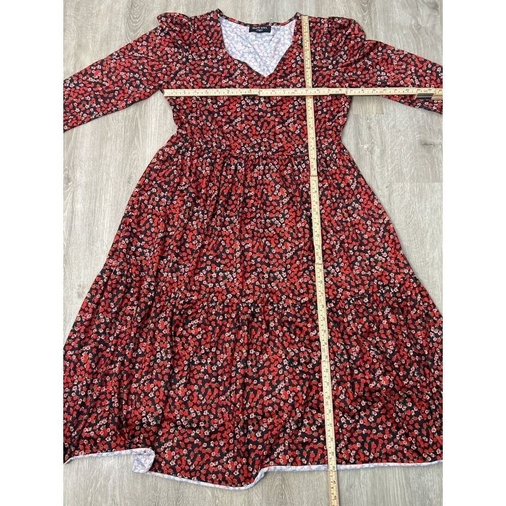 Brave Soul Floral Midi Dress Women's Medium V-Neck Long Sleeve Boho Tiered - Picture 4 of 8
